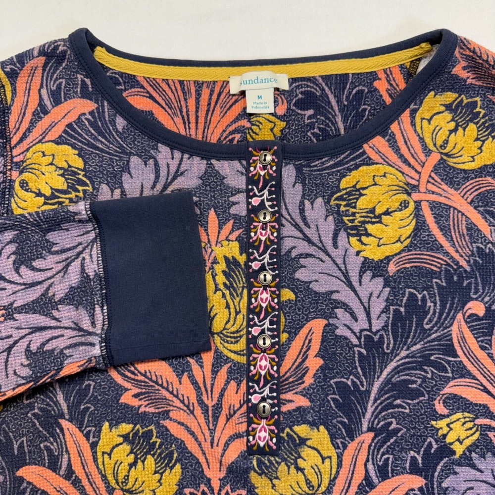 Sundance Waffle Knit Thermal Floral Boho Cottagecore Artsy Top Medium